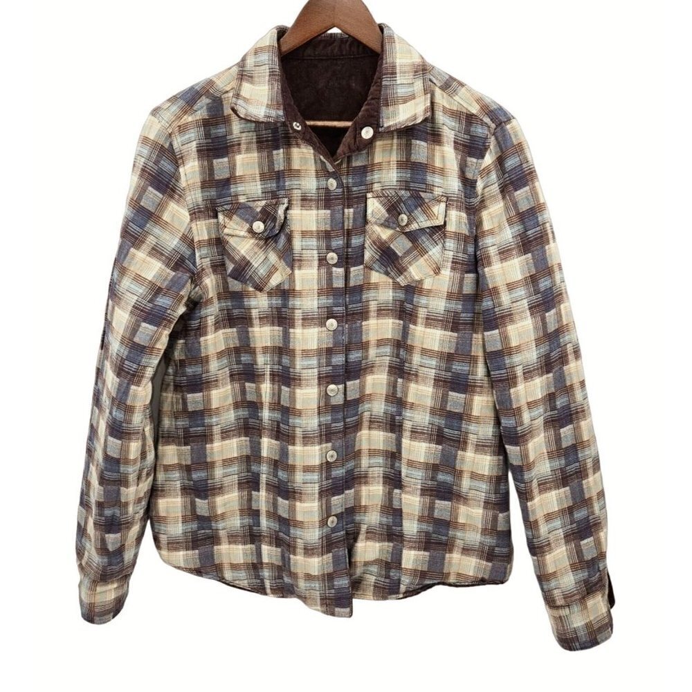 Guide Series Shirt Jacket Shacket REVERSIBLE Womens‎ Sz M Brown Plaid Flannel